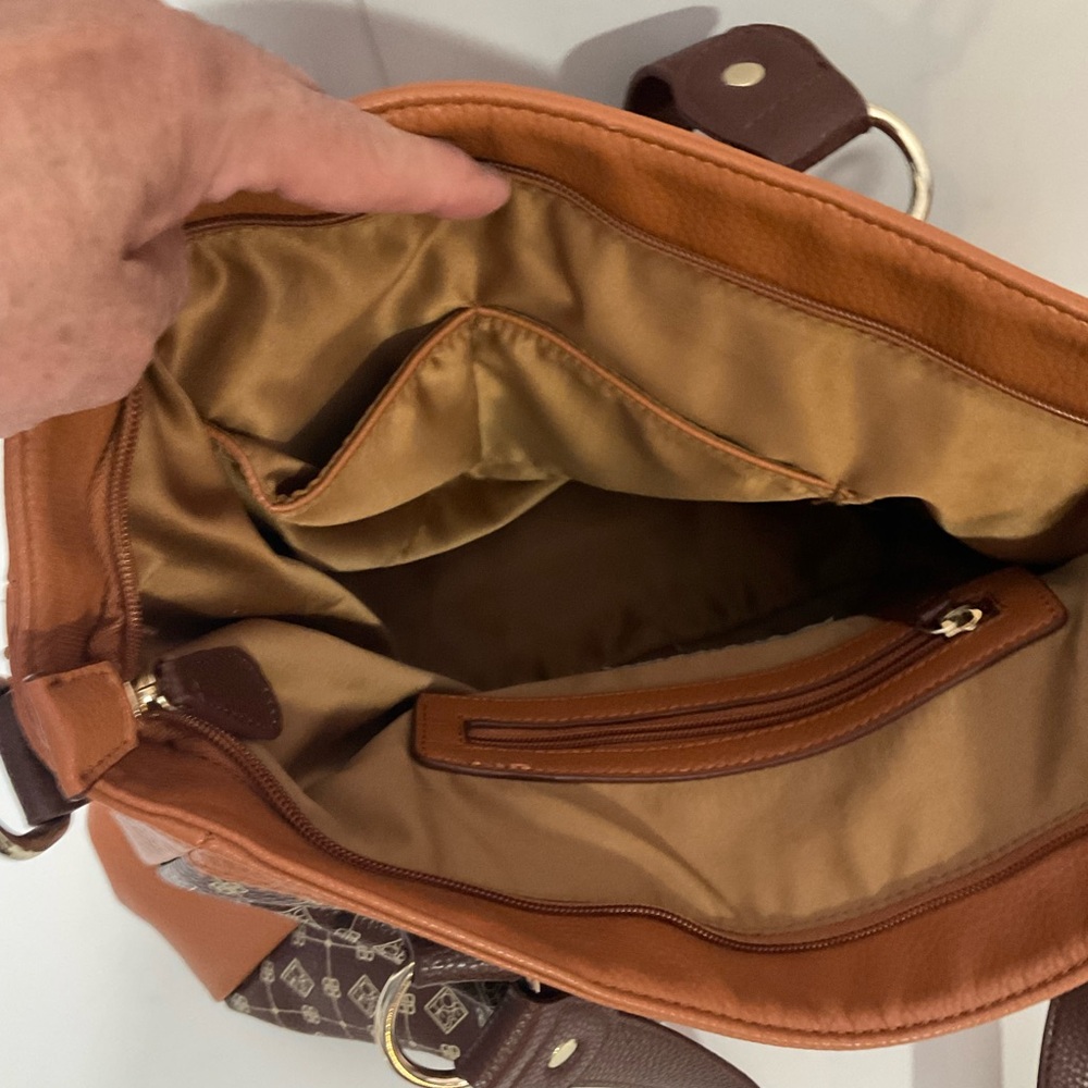 Jose Hess Faux Leather Madison Avenue Mocha Dual Strap Bag; Snap Front Pocket - Picture 12 of 15